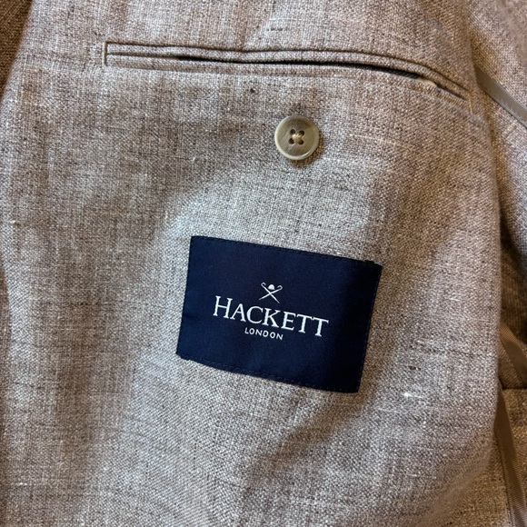 Hackett London Taupe Linen Delave Hopsack Blazer Men’s 46R Work Classic Wedding - Picture 11 of 16